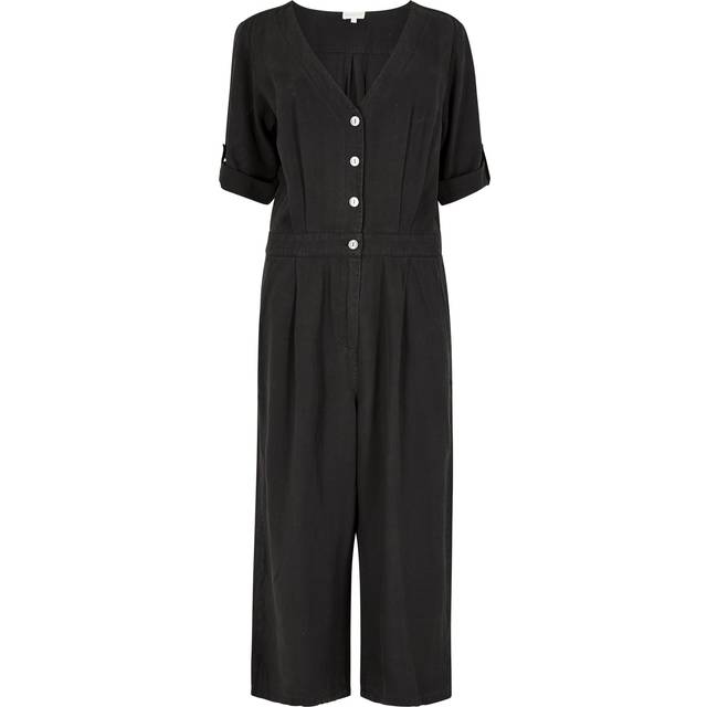 Womens Wide Leg Culotte Jumpsuit - Black - 10