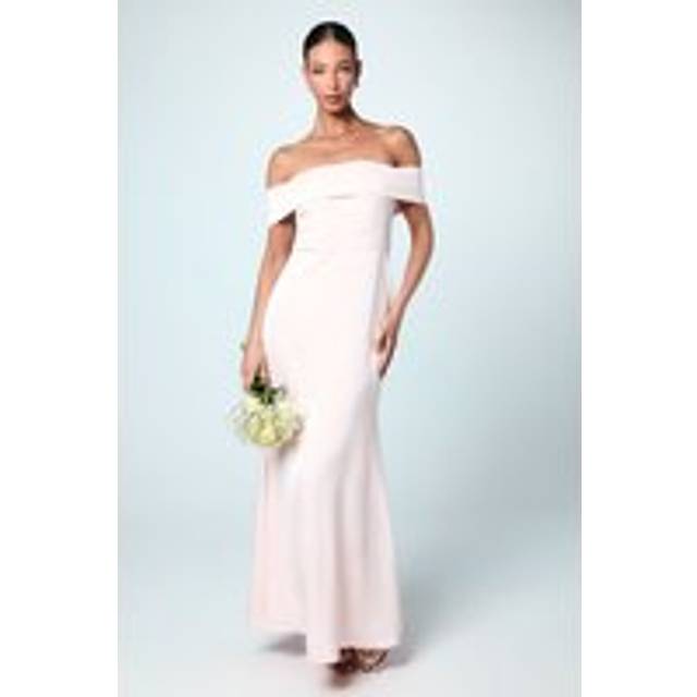Satin Bardot Maxi Bridesmaid Dress - Pink - 14