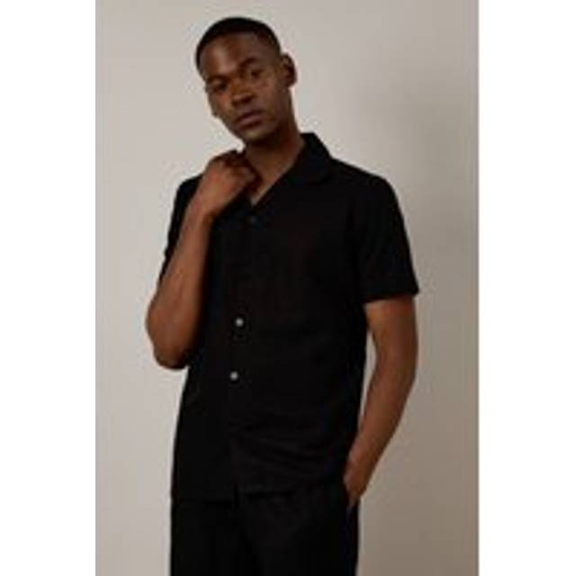 Mens Black Linen Blend Short Sleeve Resort Shirt - XXL