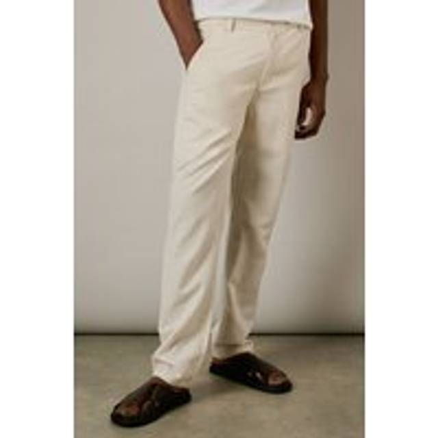 Mens Off White Linen Blend Trousers - XXL