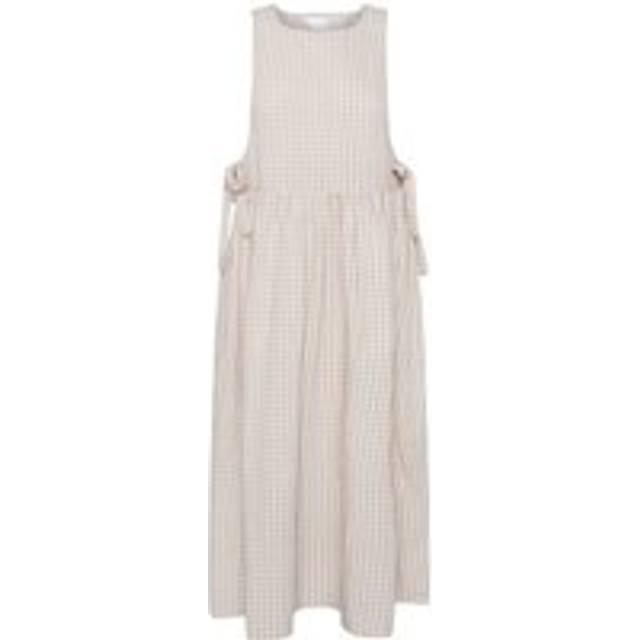 Pixiegirl Natural Brown Gingham Tie Side Pinafore Dress 16 Pixiegirl | Petite Women's Midi Dresses