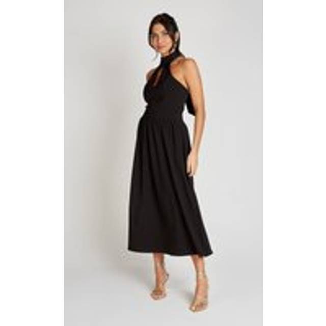 Black Halter Neck Keyhole Midaxi Dress - 12