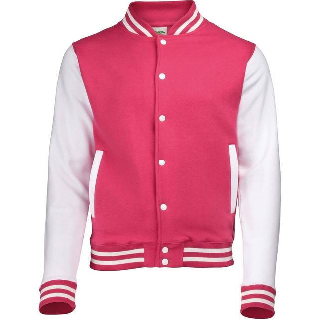 (M, Hot Pink/White) Awdis Unisex Adult Varsity Jacket