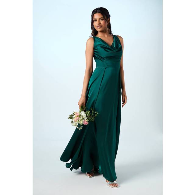 Coast Honoured Petite Sleeveless Cowl Neck Satin Maxi Bridesmaid Dress - Green - 8