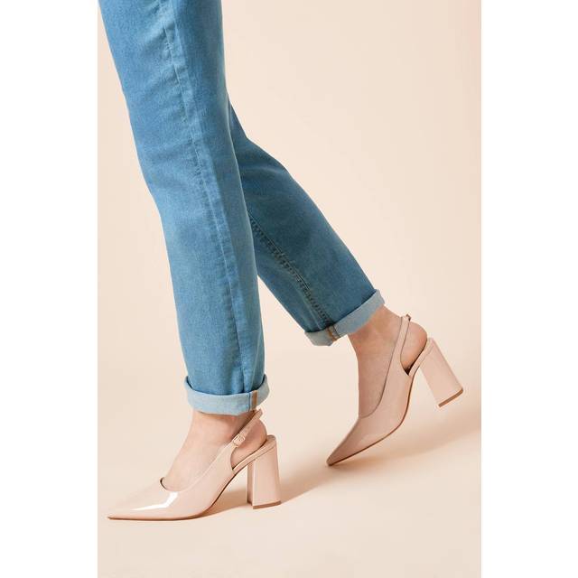 Womens Wide Fit Ellens Pointed High Block Heel Slingback Court Shoes - Rose Gold - 5