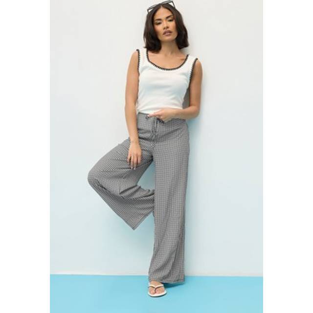 Pixiegirl Petite Black Gingham Wide Leg Trousers 12 Pixiegirl | Petite Women's Wide Leg Trousers