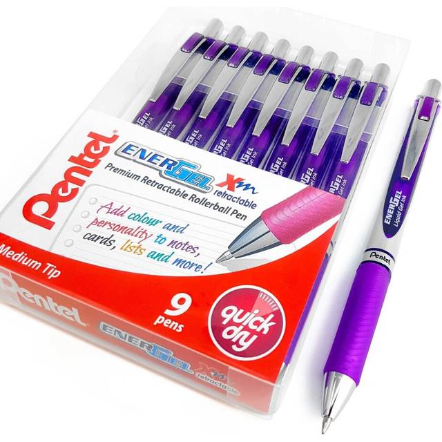 Pentel EnerGel XM BL77 - Retractable Liquid Gel Ink Pen - 0.7mm - 54% Recycled - Purple - Wallet of 9