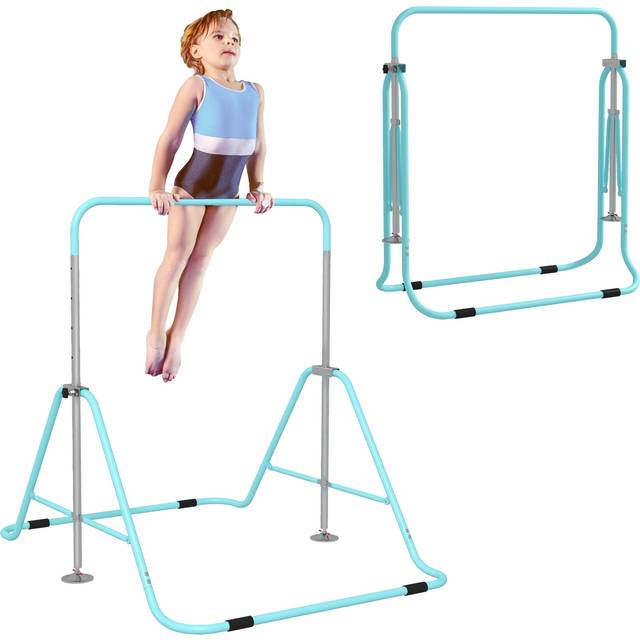 HOMCOM Kids Pink Gymnastic Bar W/ Adjustable Height - Foldable Training Bar - Sky Blue | TJ Hughes