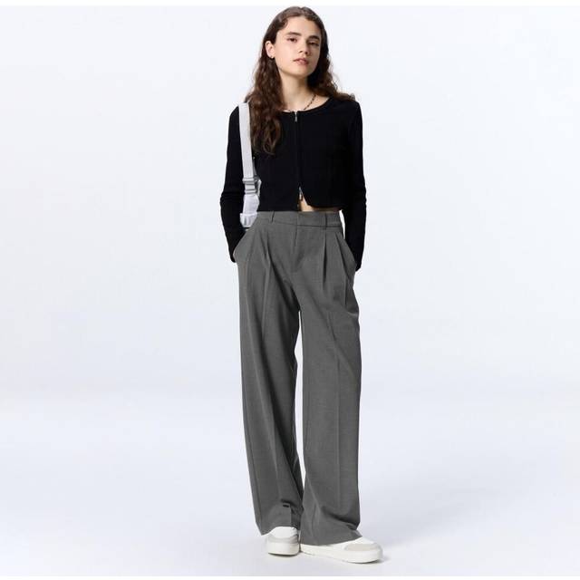 (34 BROWN/L) Gu By Uniqlo Tuck Wide Pants+ec  Length 80.0cm