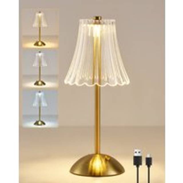 Harper Living Rechargeable Table Lamp, Led Desk Lamp Battery Operated, 3 Colors And Dimmable, Bedside Reading Light Polished Gold Finish, Cordless Touch Lamps, Gold