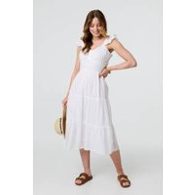 Izabel London Broderie Anglaise Frill Strap Maxi Dress - White