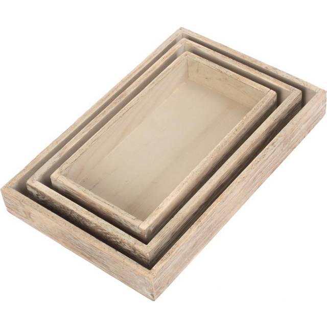 Shallow Wooden Plinth Tray - Set of 3
