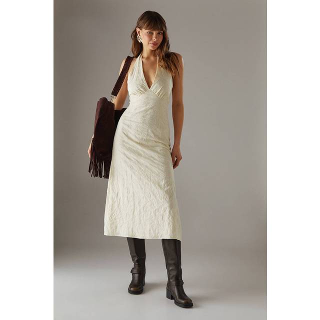 Womens Floral Cotton Halter Midi Sundress - White - 10
