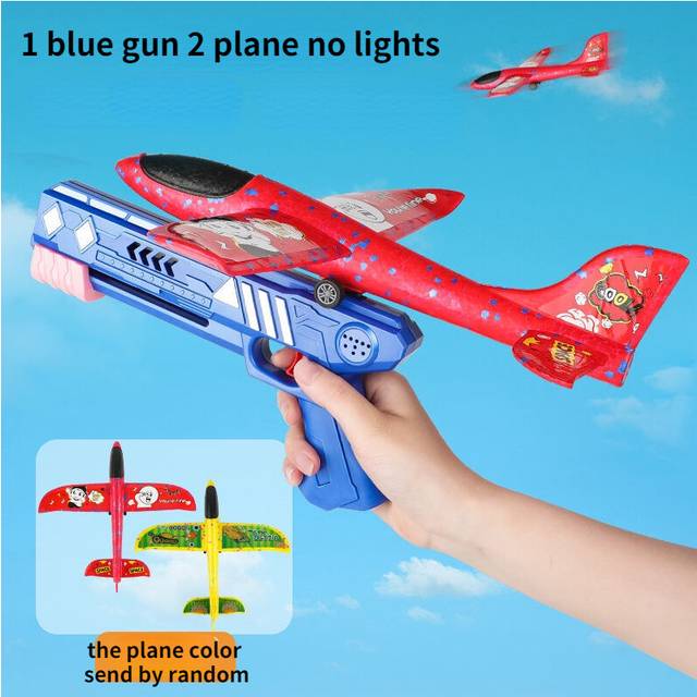(1 blue gun 2 plane) Foam Airplane Launcher Toy EPP Bubble Plane Glider Hand Throw Catapult