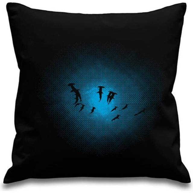 Hammerhead Shark Shoal - scuba diving - Black canvas 8oz Cushion Cover 45x45cm square, concealed zip