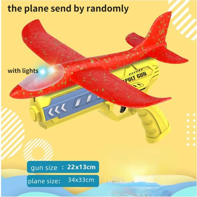 (1 yellow gun 1 plane) Foam Airplane Launcher Toy EPP Bubble Plane Glider Hand Throw Catapult