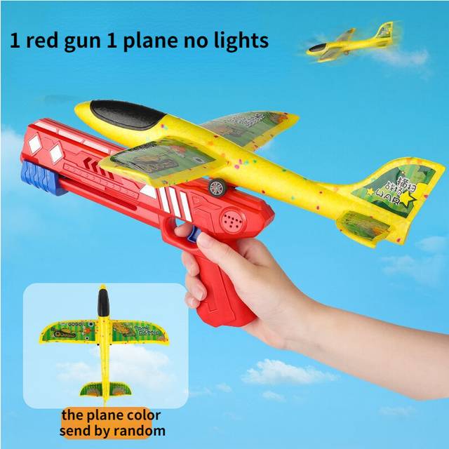(1 red gun 1 plane) Foam Airplane Launcher Toy EPP Bubble Plane Glider Hand Throw Catapult