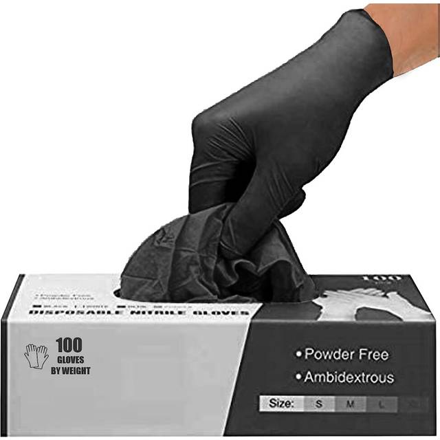 Black Nitrile Disposable Gloves - Latex-Free, Powder-Free, Pack of 100, Strong and Puncture-Resistant, Medical, Tatoo Barber Shop Gloves (X-Large)