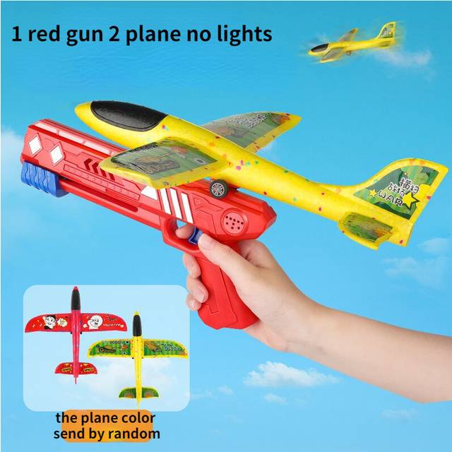 (1 red gun 2 plane) Foam Airplane Launcher Toy EPP Bubble Plane Glider Hand Throw Catapult