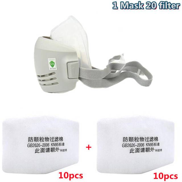 (1 Mask 20filter) Dust Mask +20pcs Filter Cotton Respirator Half Face Dust-proof Mask Anti