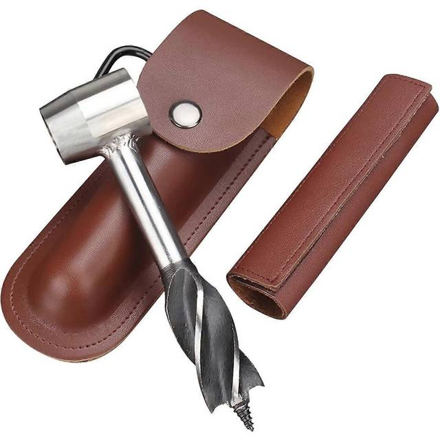 (As show, One size) Manual Auger Drill, Hand Drill Digger Auger, Manual Auger Woodworking Hand Drill With Leather Case, Scotch Eye Auger Outdoor Survi