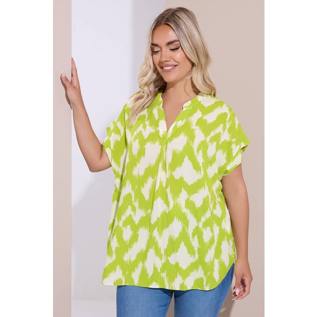 Yours Curve Lime Green Abstract Notch Neck Blouse, Women's Curve & Plus Size, Yours - 18