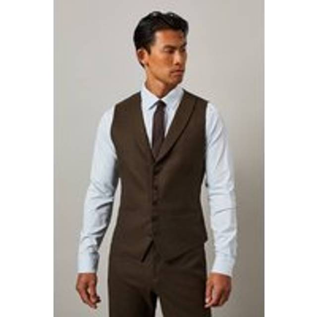 Mens Khaki Tweed Look Waistcoat - S