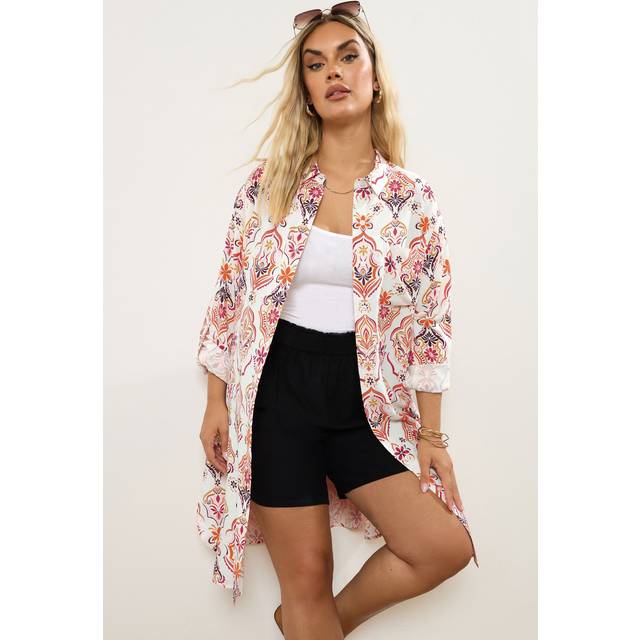 Yours Curve White Paisley Print Longline Shirt, Women's Curve & Plus Size, Yours - 18