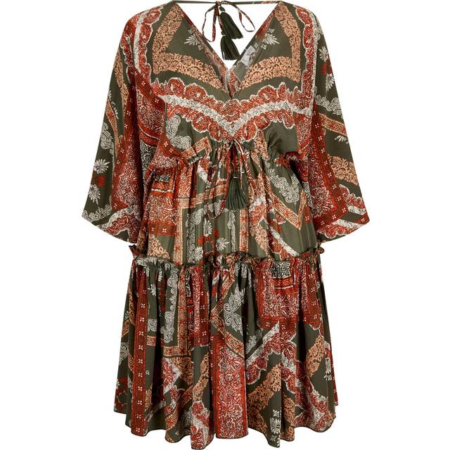 Apricot Women's Brown Printed Tie Waist Kaftan Mini Dress New Look - L