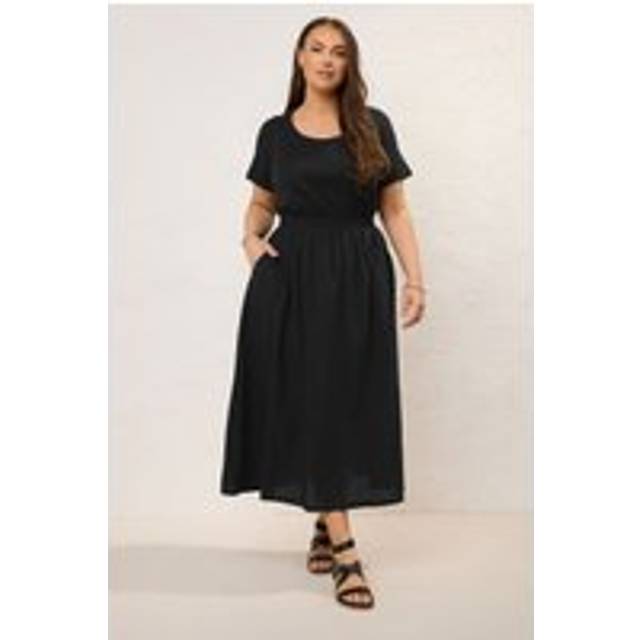 Yours Curve Black Jersey & Woven Mix Fabric Midaxi Skater Dress, Women's Curve & Plus Size, Yours - 20