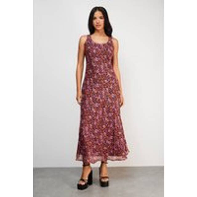 Womens Ditsy Floral Chiffon Square Neck Bias Midi Slip Dress - pink - Pink - 14