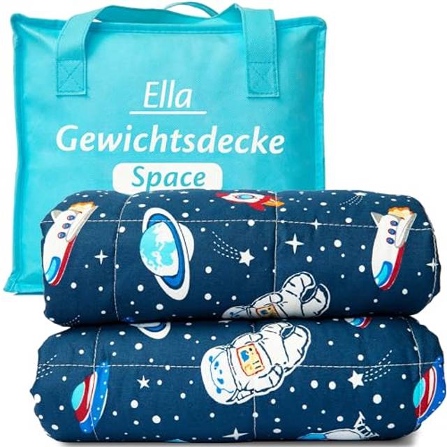 Ella Tyngdtäcke För Barn 3,2kg 100x150 cm - Avslappnande och lugnande filt för sömn - 7 lager, allergivänliga glaspärlor, mjukt och svalkande ytterlager av bomull - lämplig för barn 25-40kg – Rymden