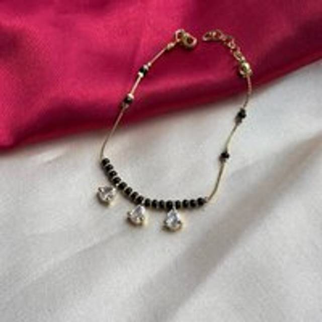Black Bead Mangalsutra Zircon drop gold nazar Bracelet - 8