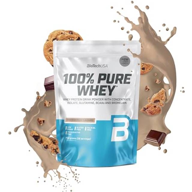 BioTechUSA 100% Pure Whey | Proteinpulver med BCAA och glutamin | Glutenfritt, palmoljefritt | 21 g protein per portion, 454 g, Cookies & Cream