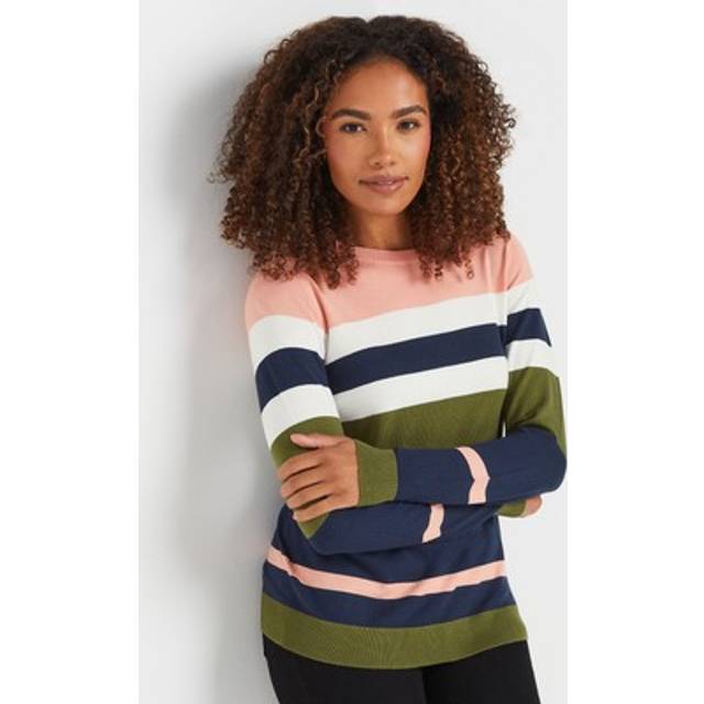 M&Co Navy Blue & Pink Stripe Crew Neck Jumper 14-16 M&Co Womens