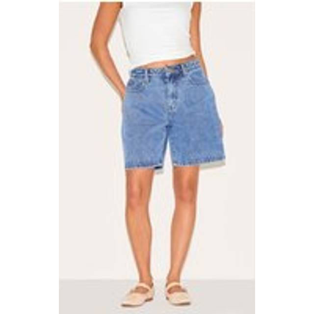 Petite Mid Blue Wash Low Rise Baggy Boyfriend Shorts, Mid Blue Wash - 4