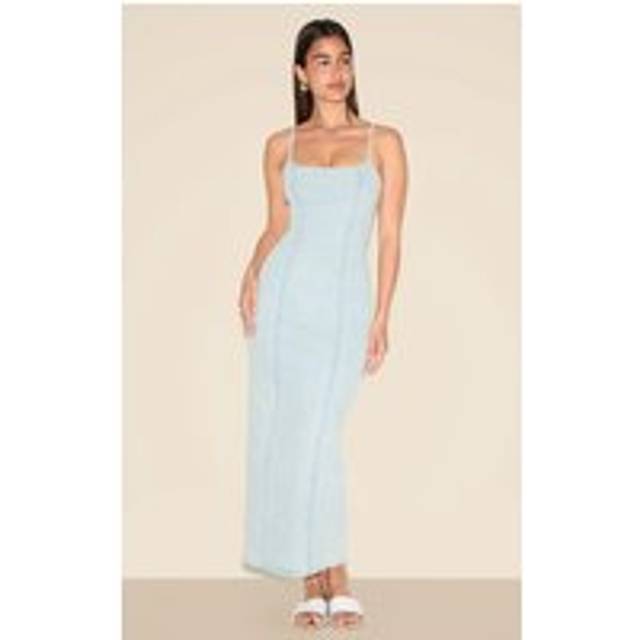 Light Blue Cami Strap Denim Midaxi Dress, Light Blue - 16