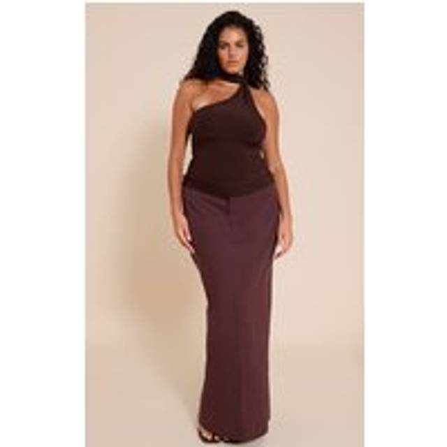 Plus Deep Chocolate Premium Linen A Line Maxi Skirt, Deep Chocolate - 26