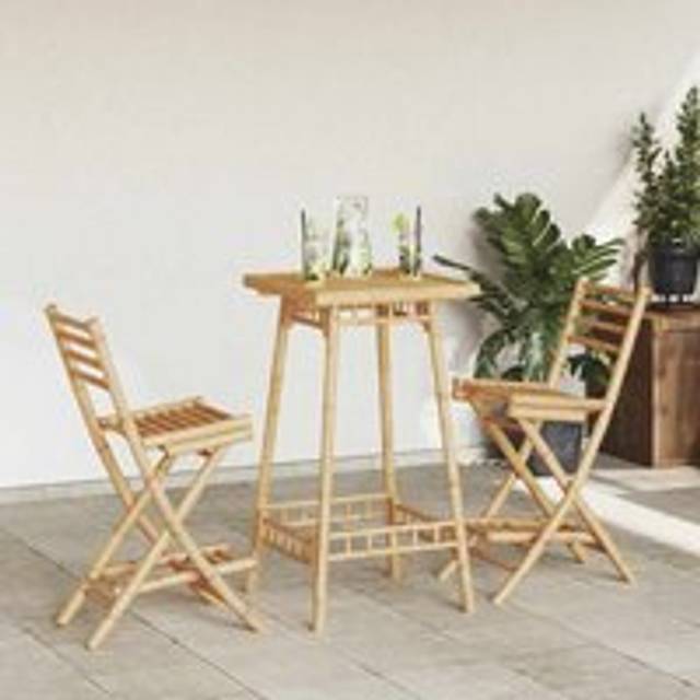 Outdoor Bar Stools with Footrests 2 pcs Foldable Bamboo - Brown - One Size