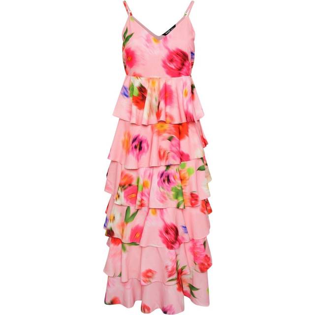 Yours Curve Pink Floral Print Ruffle Maxi Dress, Women's Curve & Plus Size, Yours - 26-28