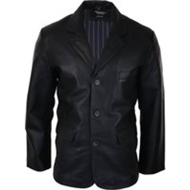 Real Leather Smart Casual Blazer - Black