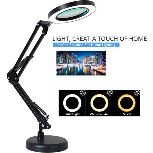 Magnifying Glass Magnifier with 64 LEDs Desk Light Table Lamp 8X Magnification 10 Levels Adjustable white