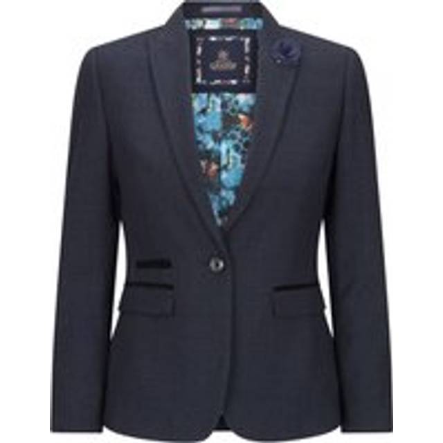 Women's Tailored Fit Tweed Check Blazer Wool Jacket - Blue - 16