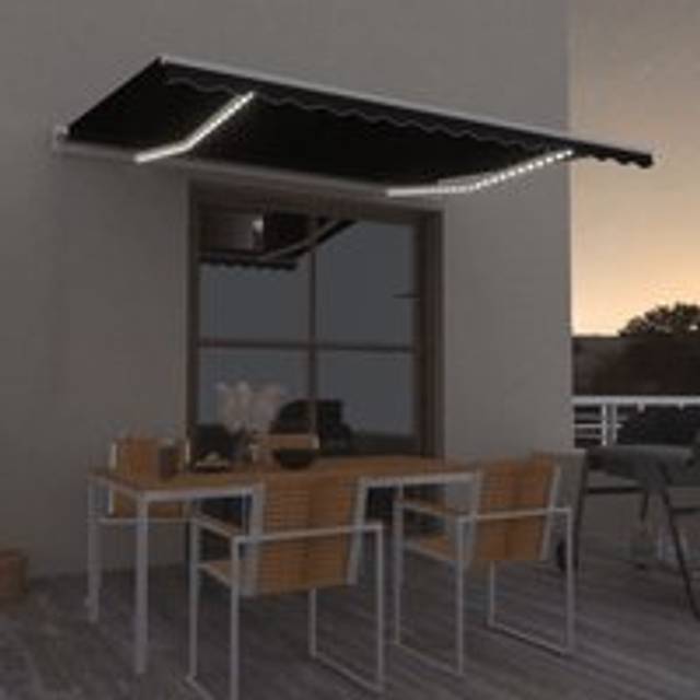 Manual Retractable Awning with LED 400x300 cm Anthracite - Black - One Size