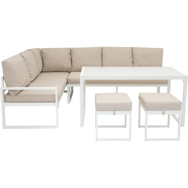 (White) Aluminium Corner Sofa Set With Black Rattan Storage Box