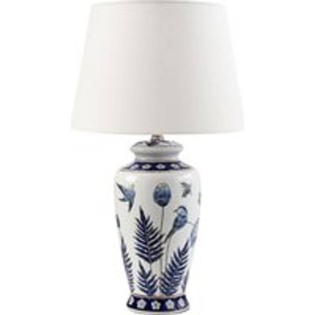 Beliani - Stylish Table Lamp with a Floral Patten Porcelain Base Linen Drum Shade Lighting White and Blue Bijela