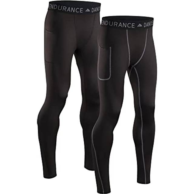 DANISH ENDURANCE Kompressionstights med Fickor, Quick Dry, Löpning & Träning, för Herr, 2-Pack, Flerfärgad (1x Svart, 1x Svart/Grå), L