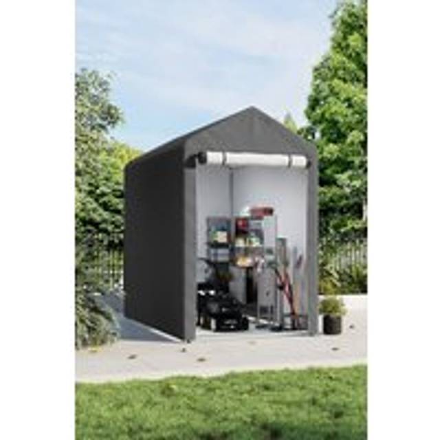 4x6FT Waterproof Outdoor Galvanized Tube Storage Shed - Grey - One Size