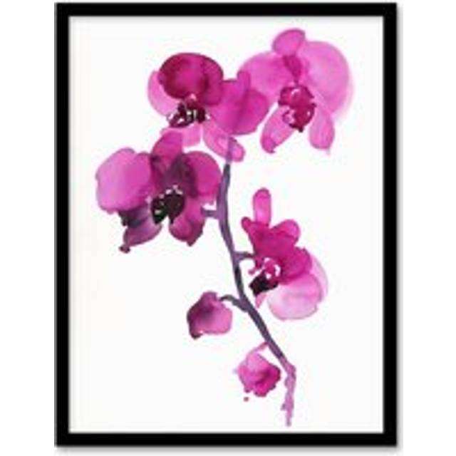 Elegant Pink Orchid Abstract Floral Watercolour Framed Wall Art - W12 inch x H16 inch