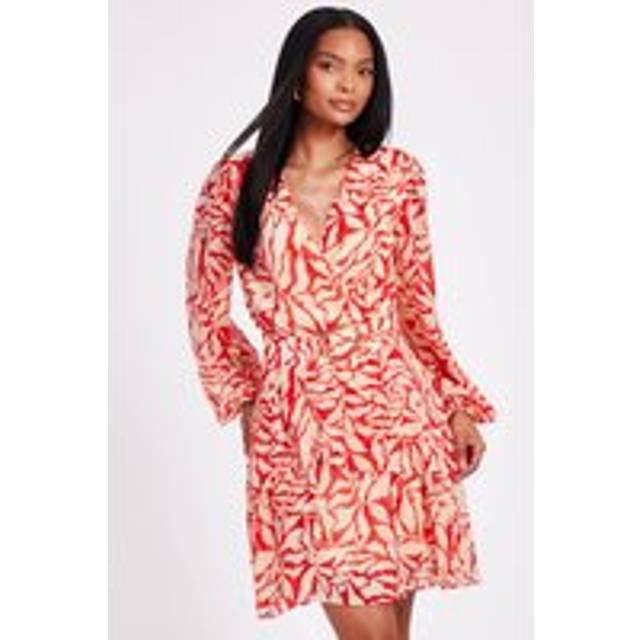 Red Chiffon Floral Skater Dress - 8